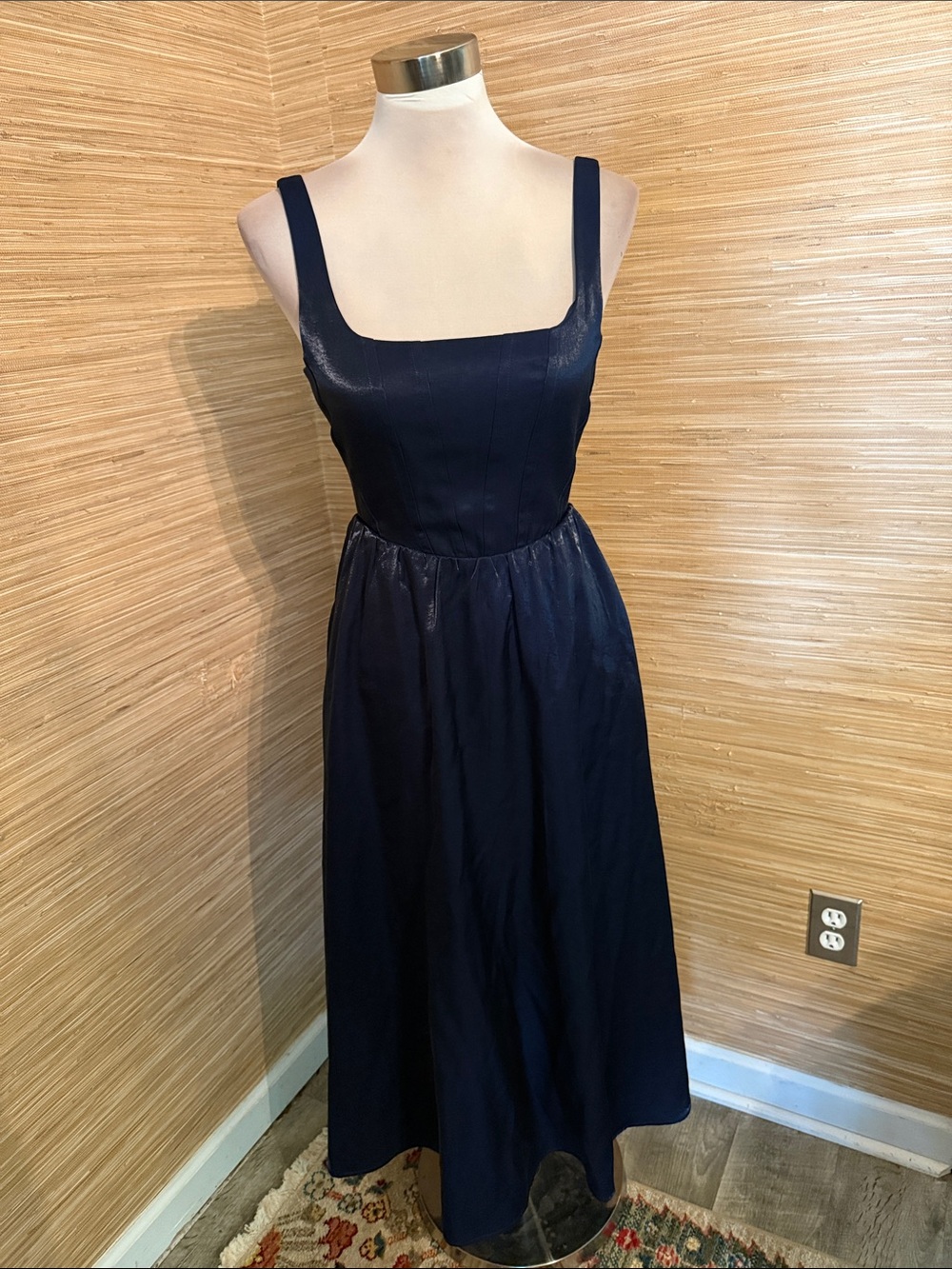 Wayf Navy Square-Neck Sleeveless Midi Dress